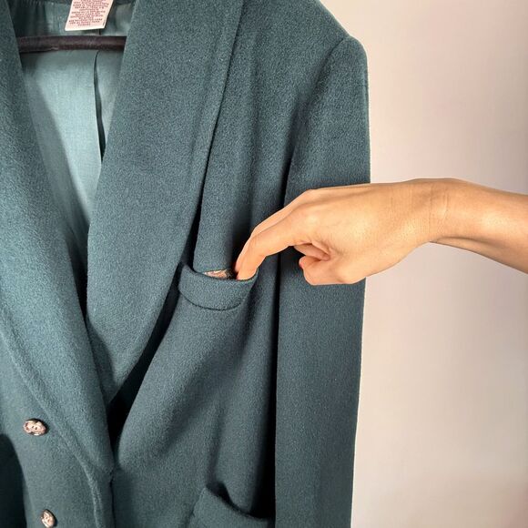 Vintage Worthington Longline Emerald Green Double Breasted Wool-Blend Trench - Picture 14 of 14